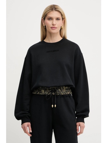 βαμβακερή μπλούζα just cavalli γυναικεία, χρώμα μαύρο