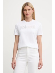 βαμβακερό μπλουζάκι just cavalli χρώμα: άσπρο, 79pahe23 cj110 100% βαμβάκι