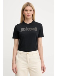 βαμβακερό μπλουζάκι just cavalli χρώμα: μαύρο, 79pahe23 cj110 100% βαμβάκι