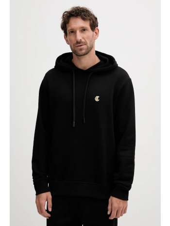 βαμβακερή μπλούζα just cavalli χρώμα μαύρο, με κουκούλα