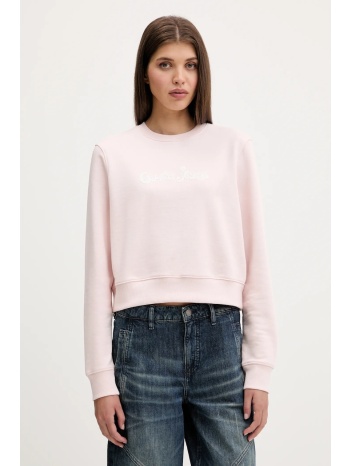βαμβακερή μπλούζα guess jeans γυναικεία, χρώμα ροζ, w5yq15