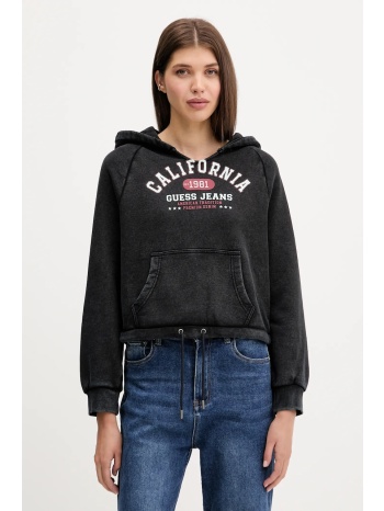 βαμβακερή μπλούζα guess jeans γυναικεία, χρώμα μαύρο, με