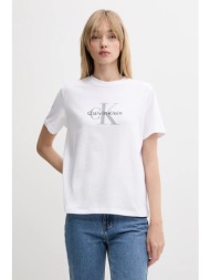 βαμβακερό μπλουζάκι calvin klein jeans χρώμα: άσπρο, lv047b865g 100% βαμβάκι
