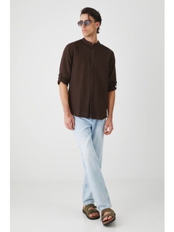 πουκάμισο medicine χρώμα καφέ 55% λινό, 45% βαμβάκι πλύση