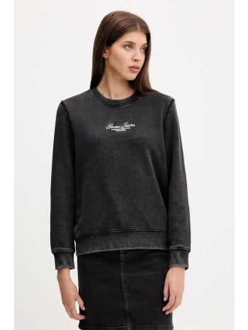 βαμβακερή μπλούζα guess jeans γυναικεία, χρώμα μαύρο