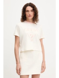 βαμβακερό μπλουζάκι guess filanta χρώμα: μπεζ, v5gi18 i3z14 100% βαμβάκι