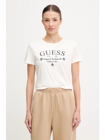 βαμβακερό μπλουζάκι guess gloria χρώμα μπεζ, v5yi03 i3z14