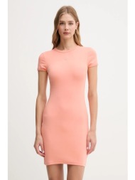 φόρεμα calvin klein jeans χρώμα: πορτοκαλί, lv047b266g 97% βαμβάκι, 3% ελαστάν