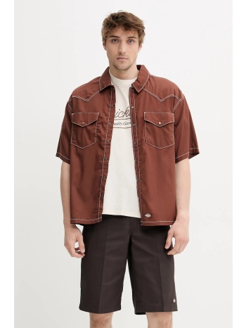 πουκάμισο dickies χρώμα καφέ, dk0a4z7mk471 62% lyocell