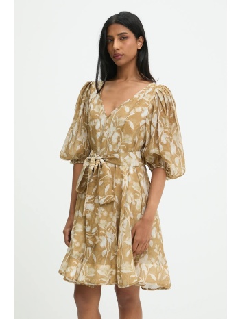 φόρεμα με μετάξι answear.lab χρώμα μπεζ κύριο υλικό 80%