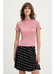 μπλουζάκι tommy jeans χρώμα: ροζ, dw0dw20910 95% βαμβάκι, 5% ελαστάν