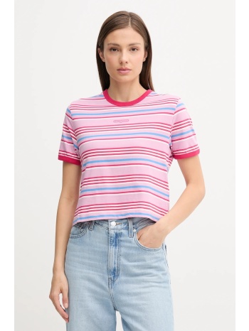 βαμβακερό μπλουζάκι tommy jeans χρώμα ροζ, dw0dw21391 100%