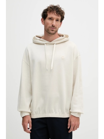 βαμβακερή μπλούζα boss χρώμα μπεζ, με κουκούλα, 50544099