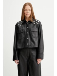 δερμάτινο μπουφάν gestuz χρώμα: μαύρο, 10910464 100% φυσικό δέρμα