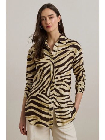 πουκάμισο από λινό lauren ralph lauren χρώμα άσπρο