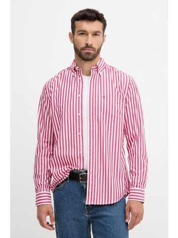 βαμβακερό πουκάμισο tommy hilfiger ανδρικό, χρώμα ροζ