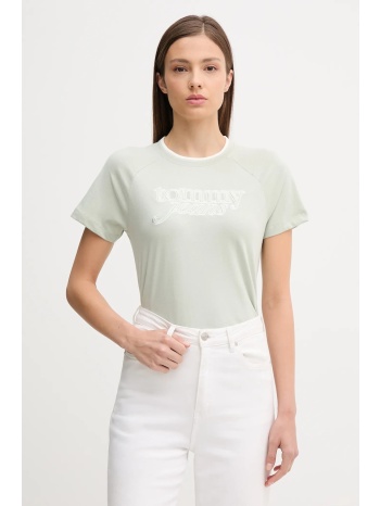 βαμβακερό μπλουζάκι tommy jeans χρώμα πράσινο, dw0dw21388