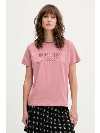βαμβακερό μπλουζάκι tommy jeans χρώμα ροζ, dw0dw21388 100%
