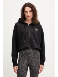 μπλούζα adidas by stella mccartney χρώμα: μαύρο, με κουκούλα, jd8107 60% βαμβάκι, 40% πολυεστέρας
