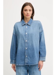 τζιν πουκάμισο calvin klein jeans χρώμα: μπλε, lv047c783g 70% βαμβάκι, 30% λινό