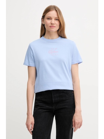 βαμβακερό μπλουζάκι calvin klein jeans χρώμα μοβ