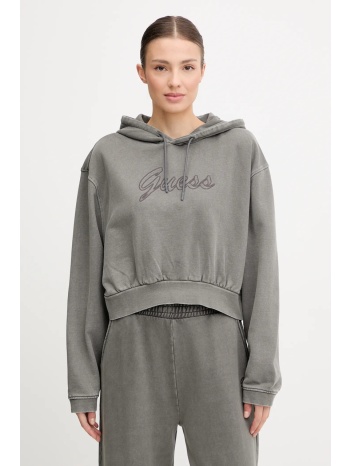 βαμβακερή μπλούζα guess misty γυναικεία, χρώμα γκρι, με
