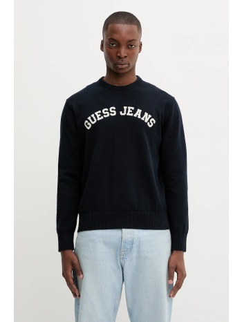 βαμβακερό πουλόβερ guess jeans ανδρικό, χρώμα ναυτικό