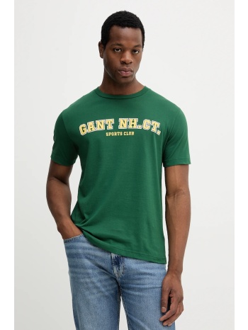 βαμβακερό μπλουζάκι gant ανδρικό, χρώμα πράσινο, 2003345