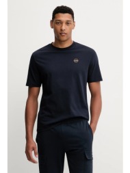 βαμβακερό μπλουζάκι napapijri s-badge ανδρικό, χρώμα: ναυτικό μπλε, np0a89491761 100% βαμβάκι