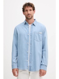 βαμβακερό πουκάμισο calvin klein jeans ανδρικό, χρώμα: μπλε, lv040bm796 100% βαμβάκι