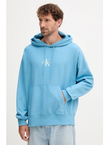 μπλούζα calvin klein jeans χρώμα μπλε, με κουκούλα