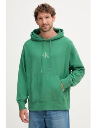 μπλούζα calvin klein jeans χρώμα: πράσινο, με κουκούλα, lv04rc281g 86% βαμβάκι, 14% πολυεστέρας
