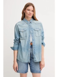 τζιν πουκάμισο tommy hilfiger χρώμα: μπλε, ww0ww46486 100% βαμβάκι