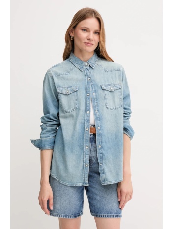 τζιν πουκάμισο tommy hilfiger χρώμα μπλε, ww0ww46486 100%