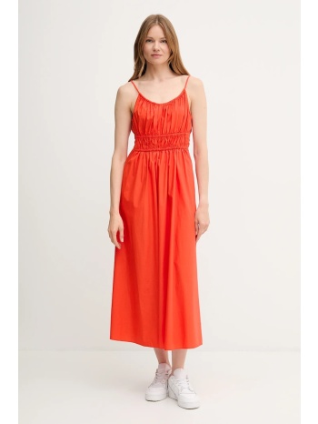 βαμβακερό φόρεμα tommy hilfiger χρώμα πορτοκαλί