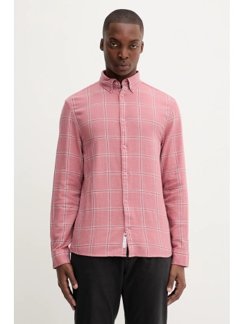 βαμβακερό πουκάμισο tommy jeans ανδρικό, χρώμα πορτοκαλί