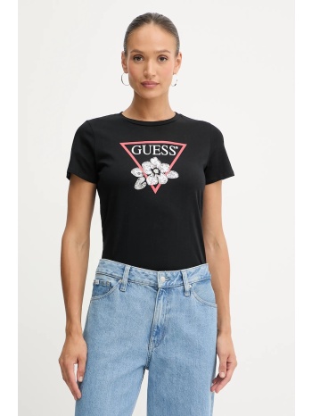 βαμβακερό μπλουζάκι guess χρώμα μαύρο, w5yi38 i3z14 100%