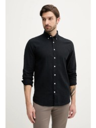 πουκάμισο από λινό lindbergh ανδρικό, χρώμα: μαύρο, 30-203344b 55% λινό, 45% βαμβάκι