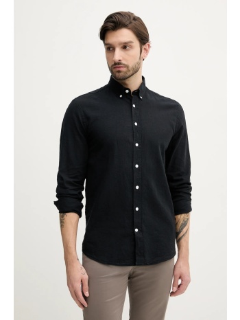 πουκάμισο από λινό lindbergh ανδρικό, χρώμα μαύρο