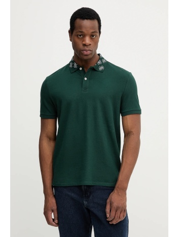 βαμβακερό μπλουζάκι πόλο guess ανδρικό, χρώμα πράσινο