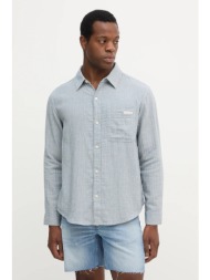 βαμβακερό πουκάμισο calvin klein jeans ανδρικό, χρώμα: μπλε, lv04rc706g 100% βαμβάκι