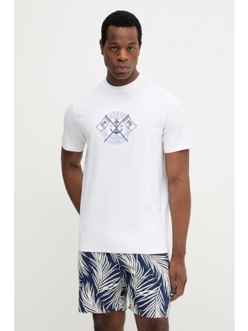 βαμβακερό μπλουζάκι guess marina ανδρικό, χρώμα άσπρο