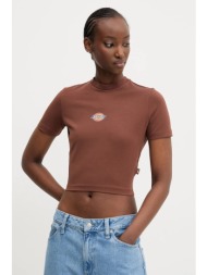 μπλουζάκι dickies χρώμα: καφέ, dk0a4xpok471 95% βαμβάκι, 5% ελαστάν