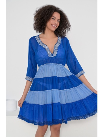 φορεμα μιντι με φασες σε μπλε αποχρωσεις σε προσφορά