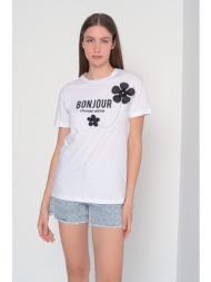 t-shirt με στάμπα και απλικέ λουλούδια - 4244058210