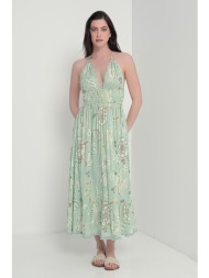 φόρεμα maxi floral με ασημί ρίγα - 4240006947