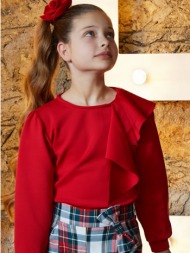 energiers μπλούζα με μακριά φουσκωτά μανίκια με φραμπαλά για κορίτσι.boutique collection κοκκινο 46-
