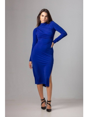 φόρεμα ζέρσεϋ midi ζιβάγκο μπλε 19-107-049