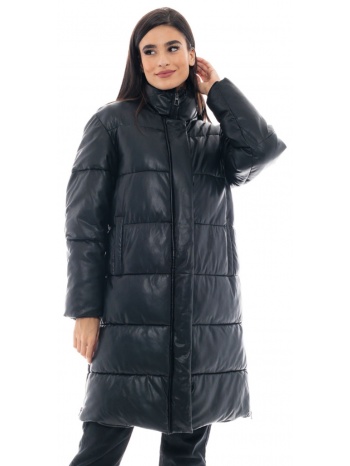 biston fashion γυναικείο μακρύ μπουφάν με γιακά μαυρο σε προσφορά