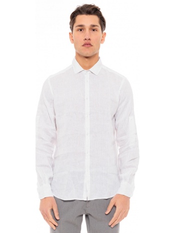 smart fashion ανδρικό λινό πουκάμισο λευκο 49-203-003-010-m σε προσφορά